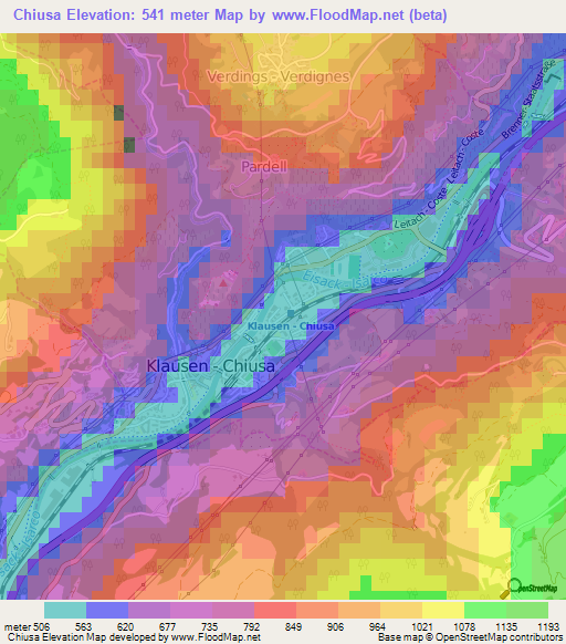 Chiusa,Italy Elevation Map