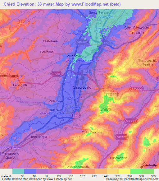 Chieti,Italy Elevation Map