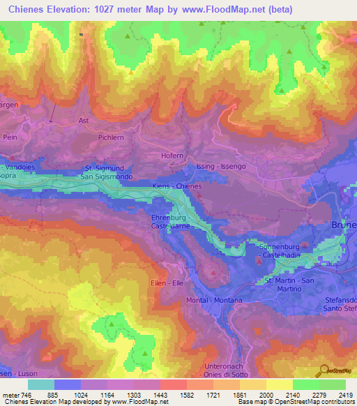 Chienes,Italy Elevation Map