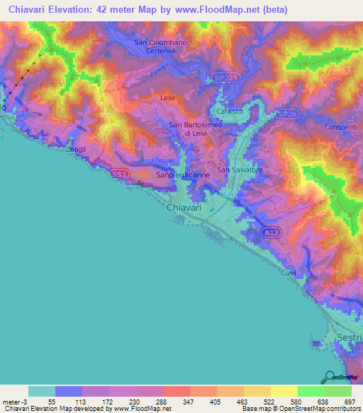 Chiavari,Italy Elevation Map