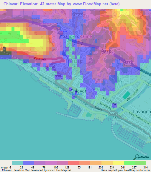 Chiavari,Italy Elevation Map