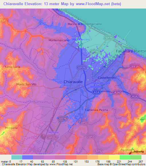 Chiaravalle,Italy Elevation Map