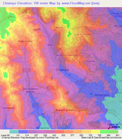 Chiampo,Italy Elevation Map