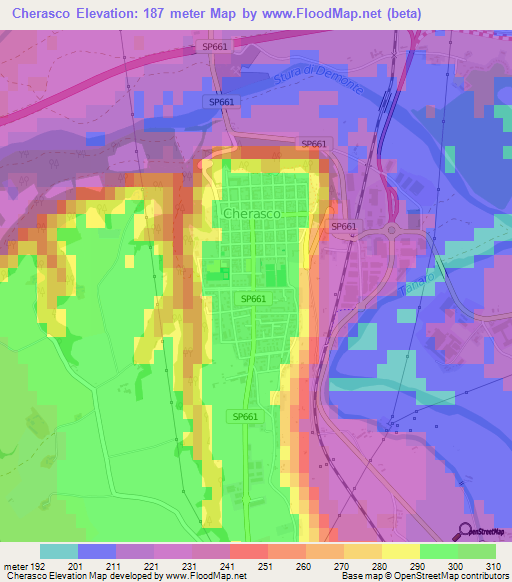 Cherasco,Italy Elevation Map