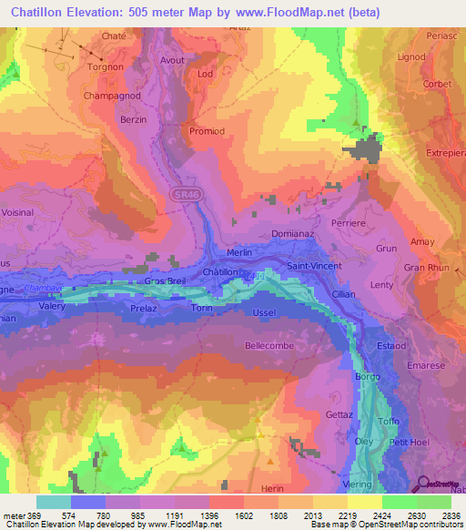 Chatillon,Italy Elevation Map