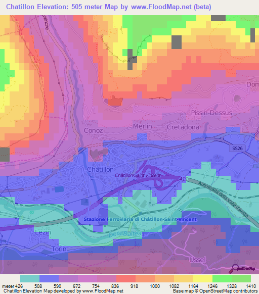 Chatillon,Italy Elevation Map