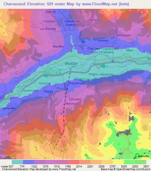 Charvensod,Italy Elevation Map
