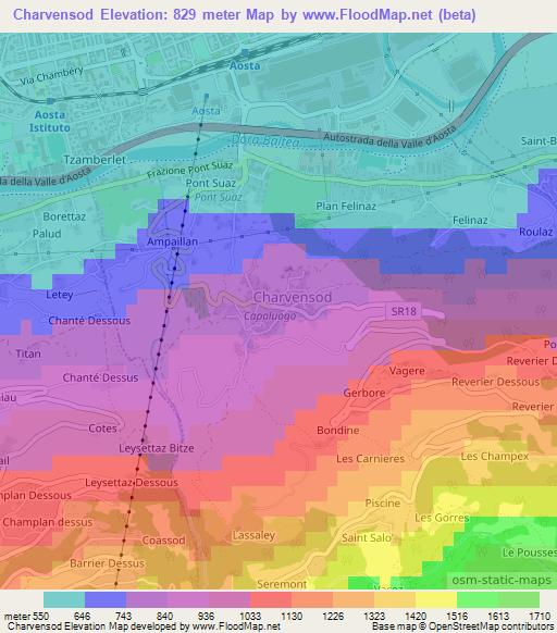 Charvensod,Italy Elevation Map