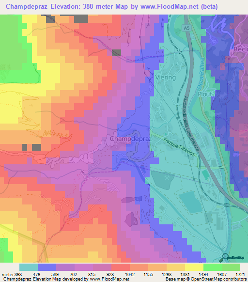 Champdepraz,Italy Elevation Map