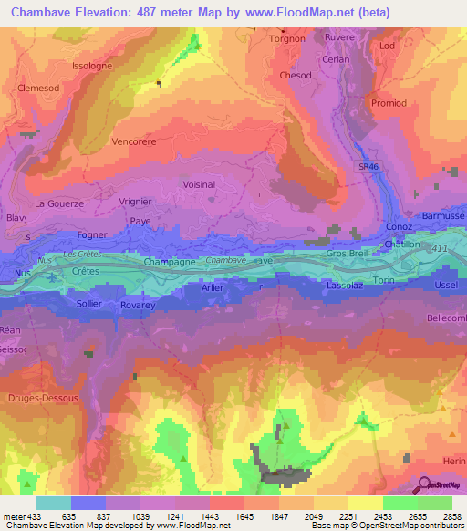 Chambave,Italy Elevation Map