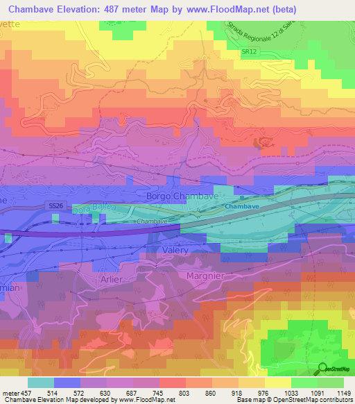 Chambave,Italy Elevation Map