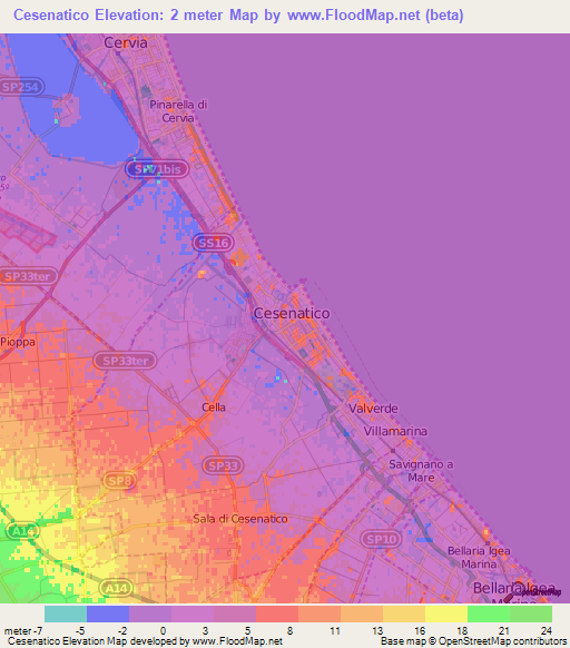 Cesenatico,Italy Elevation Map