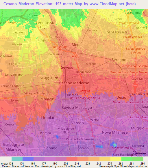 Cesano Maderno,Italy Elevation Map