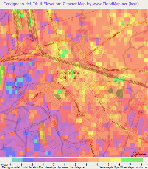 Cervignano del Friuli,Italy Elevation Map