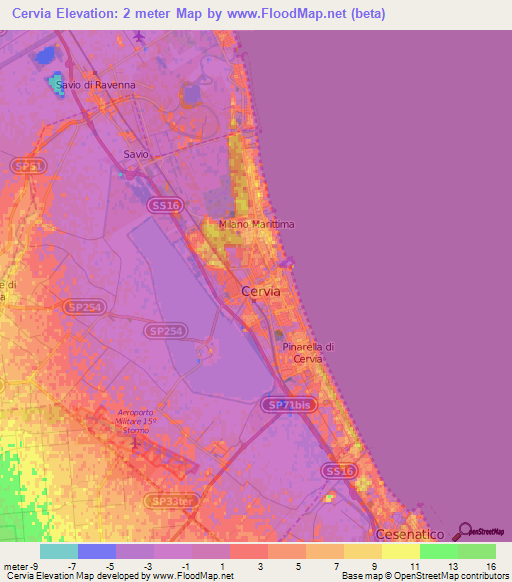 Cervia,Italy Elevation Map