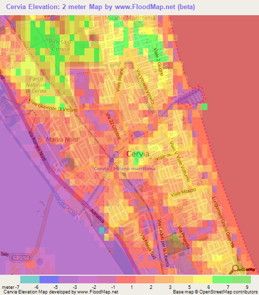 Cervia,Italy Elevation Map