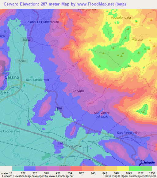 Cervaro,Italy Elevation Map