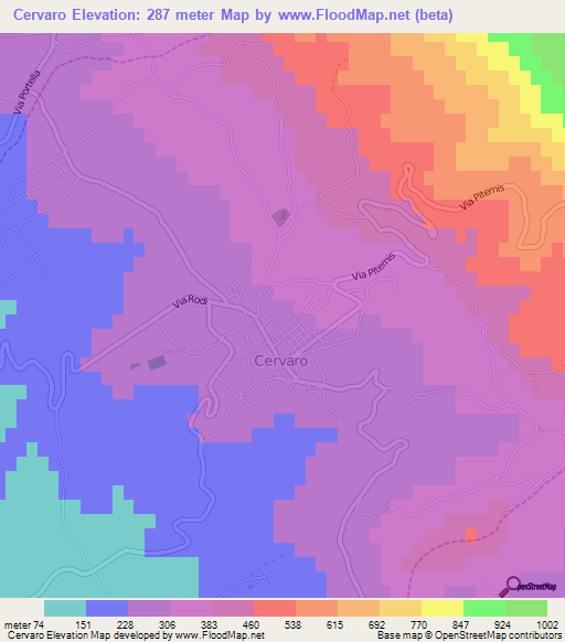 Cervaro,Italy Elevation Map