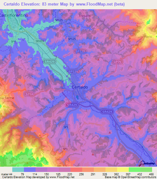 Certaldo,Italy Elevation Map