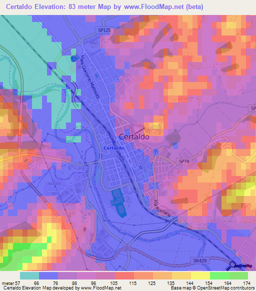 Certaldo,Italy Elevation Map