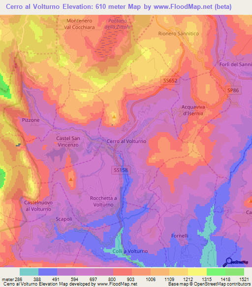 Cerro al Volturno,Italy Elevation Map