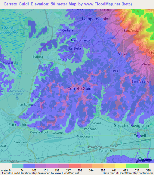 Cerreto Guidi,Italy Elevation Map