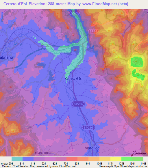 Cerreto d'Esi,Italy Elevation Map