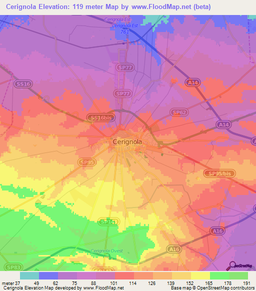 Cerignola,Italy Elevation Map