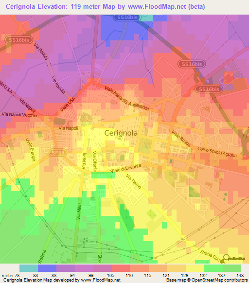 Cerignola,Italy Elevation Map