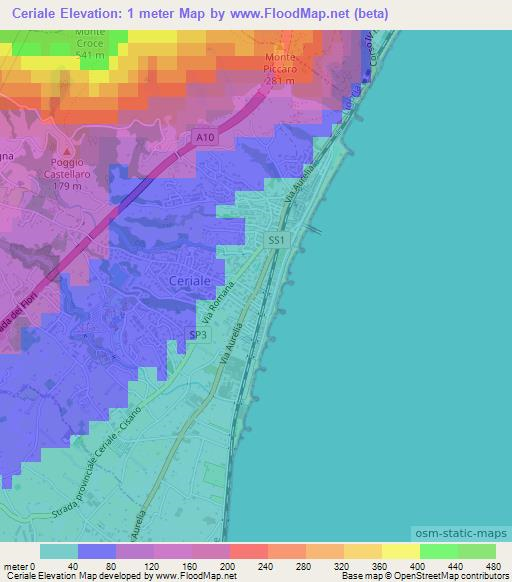 Ceriale,Italy Elevation Map