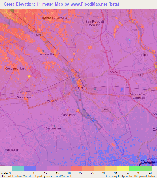 Cerea,Italy Elevation Map