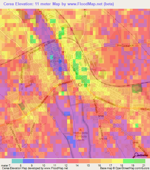 Cerea,Italy Elevation Map