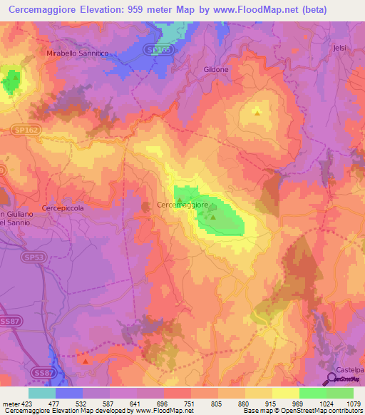 Cercemaggiore,Italy Elevation Map