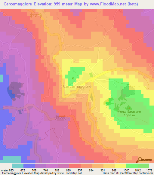 Cercemaggiore,Italy Elevation Map