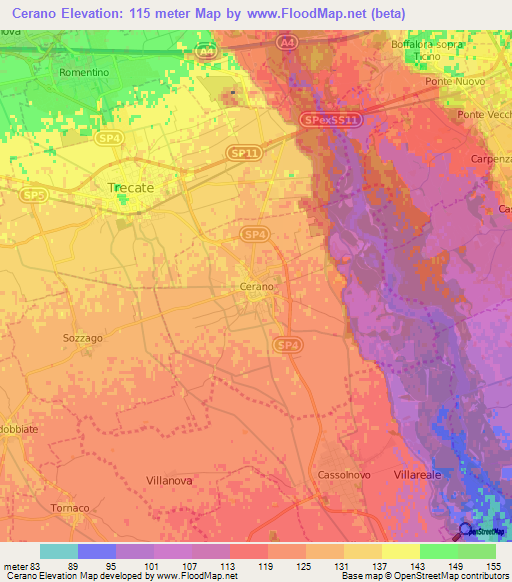 Cerano,Italy Elevation Map