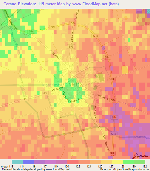 Cerano,Italy Elevation Map