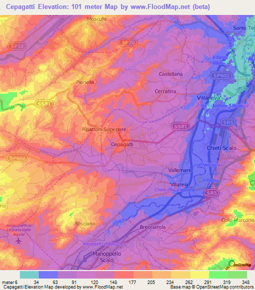 Cepagatti,Italy Elevation Map