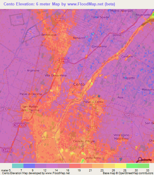 Cento,Italy Elevation Map