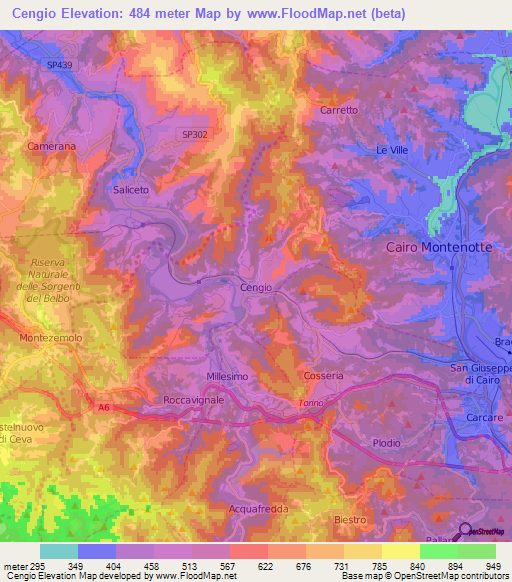 Cengio,Italy Elevation Map