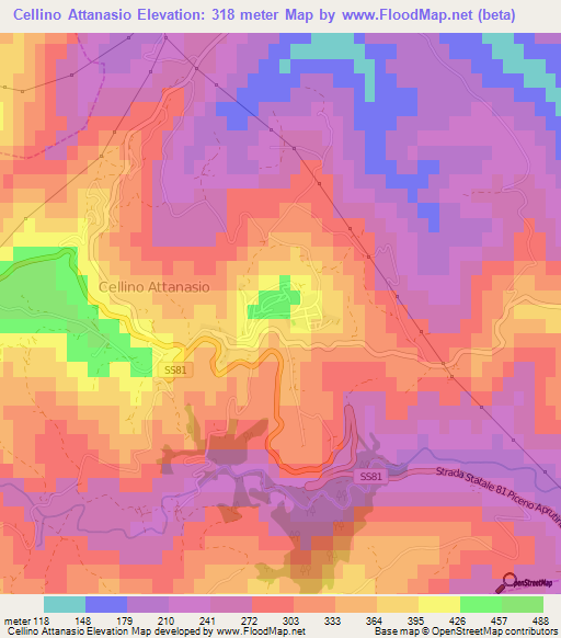 Cellino Attanasio,Italy Elevation Map