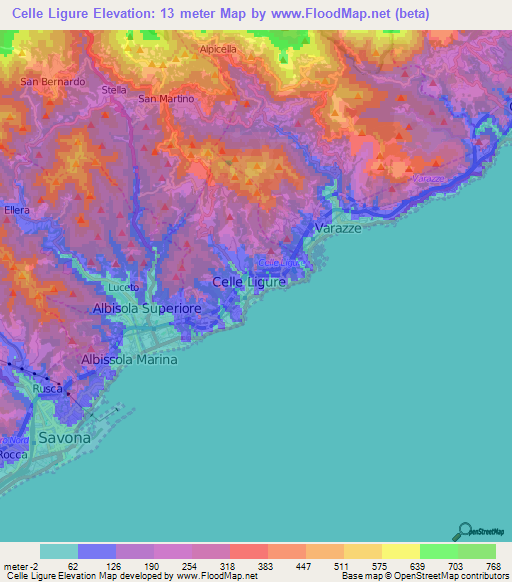 Celle Ligure,Italy Elevation Map