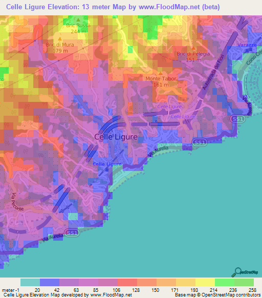 Celle Ligure,Italy Elevation Map