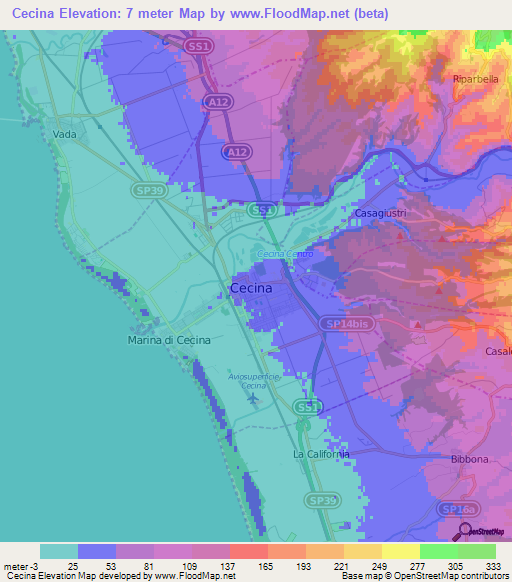 Cecina,Italy Elevation Map