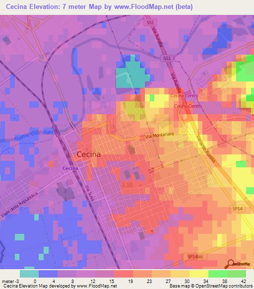 Cecina,Italy Elevation Map