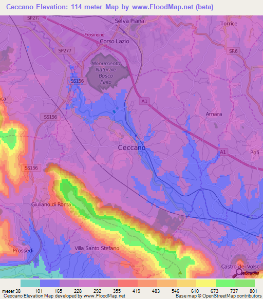 Ceccano,Italy Elevation Map