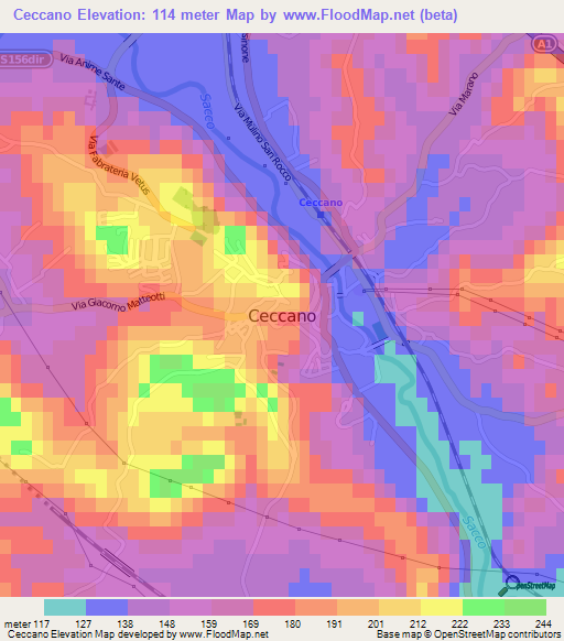 Ceccano,Italy Elevation Map