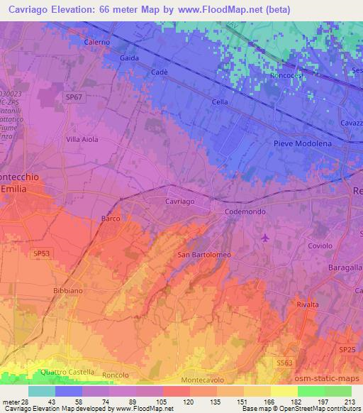 Cavriago,Italy Elevation Map