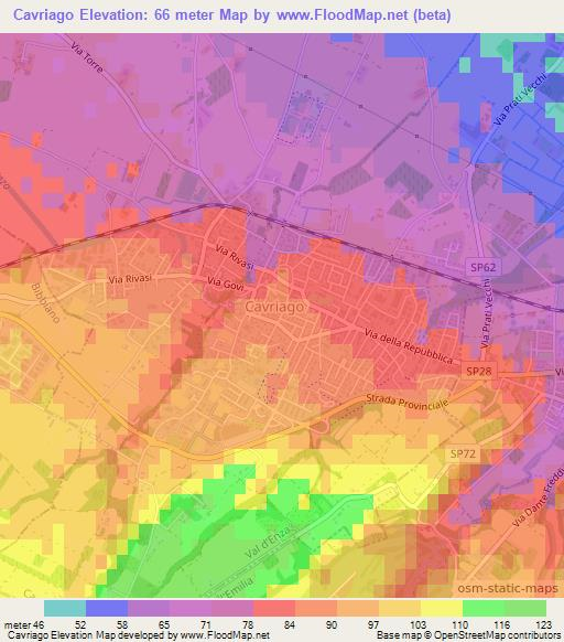 Cavriago,Italy Elevation Map