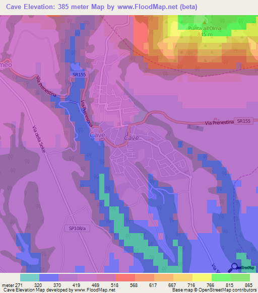 Cave,Italy Elevation Map