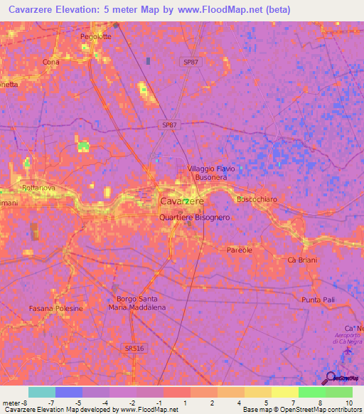 Cavarzere,Italy Elevation Map